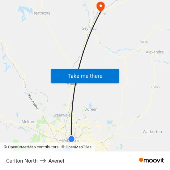 Carlton North to Avenel map