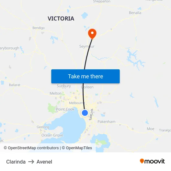 Clarinda to Avenel map