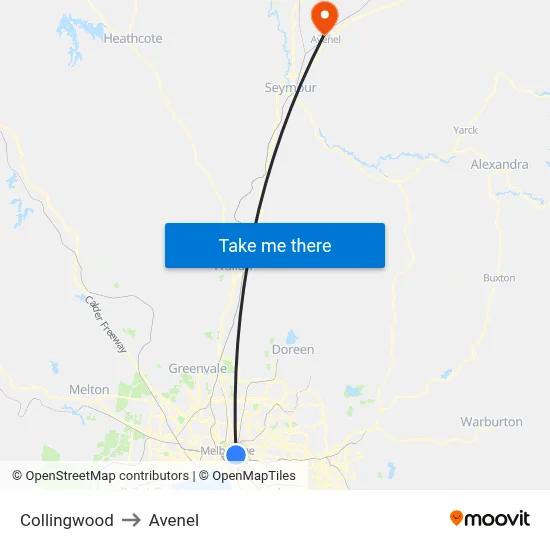 Collingwood to Avenel map