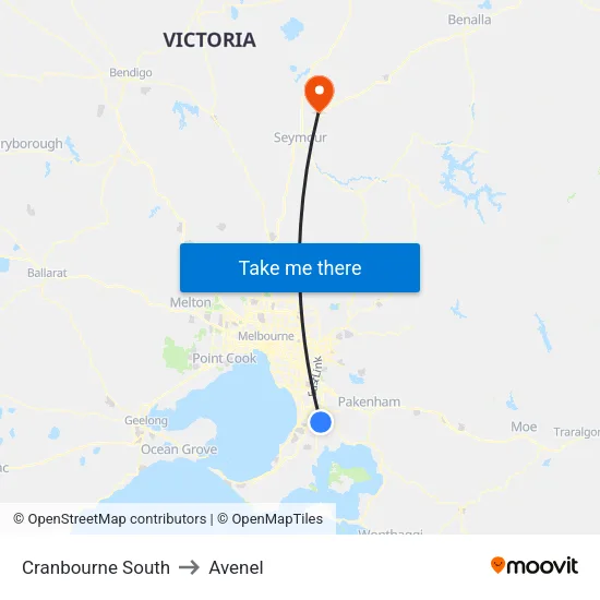 Cranbourne South to Avenel map