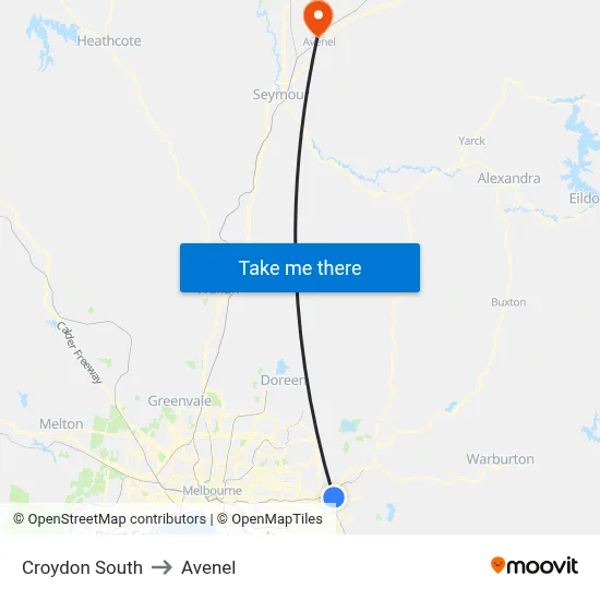 Croydon South to Avenel map