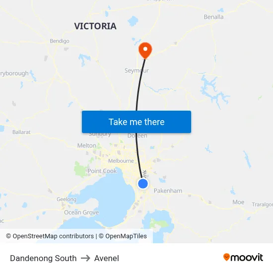 Dandenong South to Avenel map