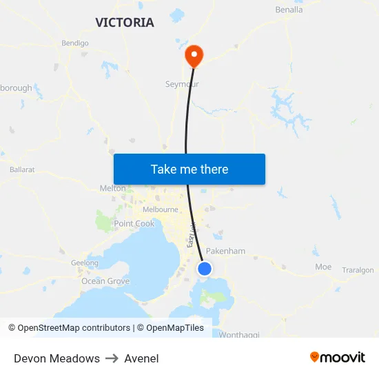 Devon Meadows to Avenel map