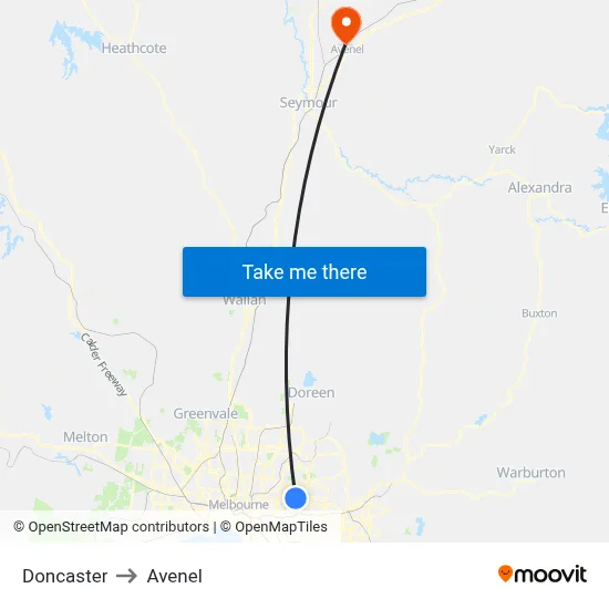 Doncaster to Avenel map