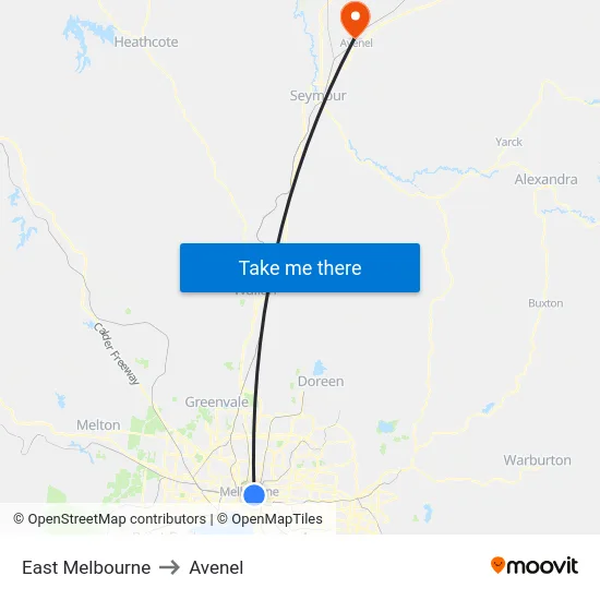 East Melbourne to Avenel map