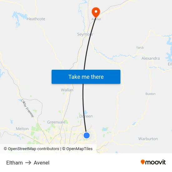 Eltham to Avenel map