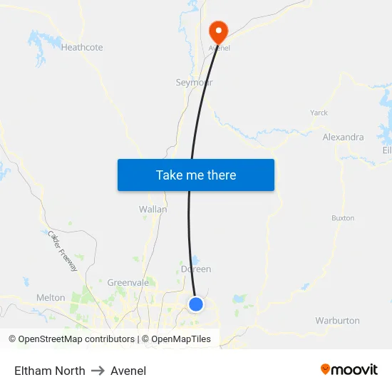 Eltham North to Avenel map