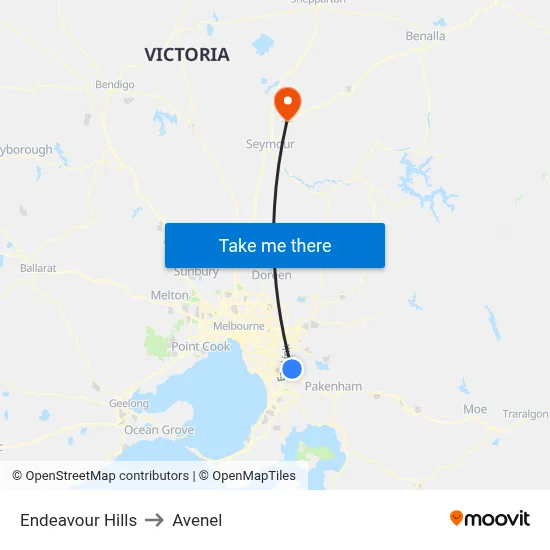 Endeavour Hills to Avenel map
