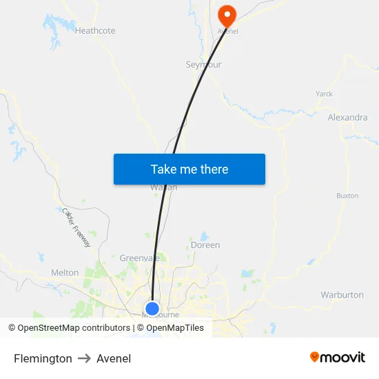 Flemington to Avenel map