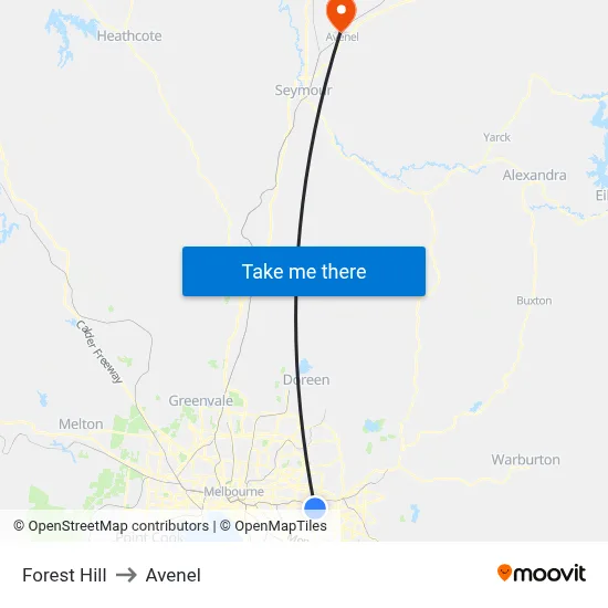 Forest Hill to Avenel map