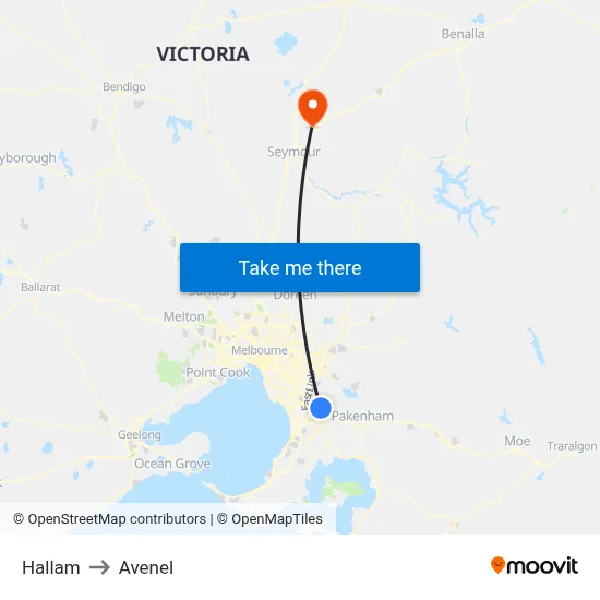 Hallam to Avenel map