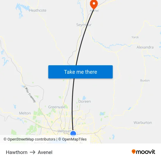 Hawthorn to Avenel map