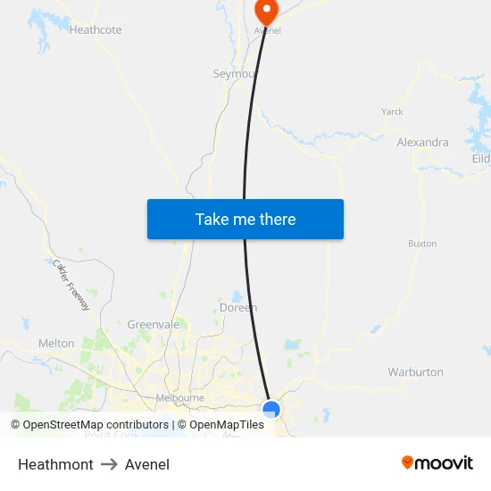 Heathmont to Avenel map