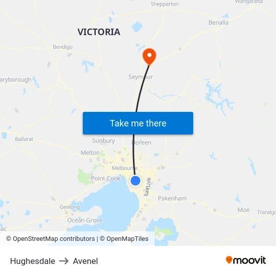 Hughesdale to Avenel map