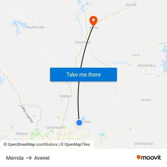 Mernda to Avenel map
