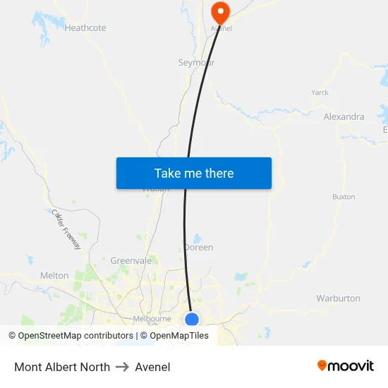 Mont Albert North to Avenel map