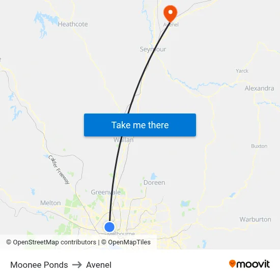 Moonee Ponds to Avenel map