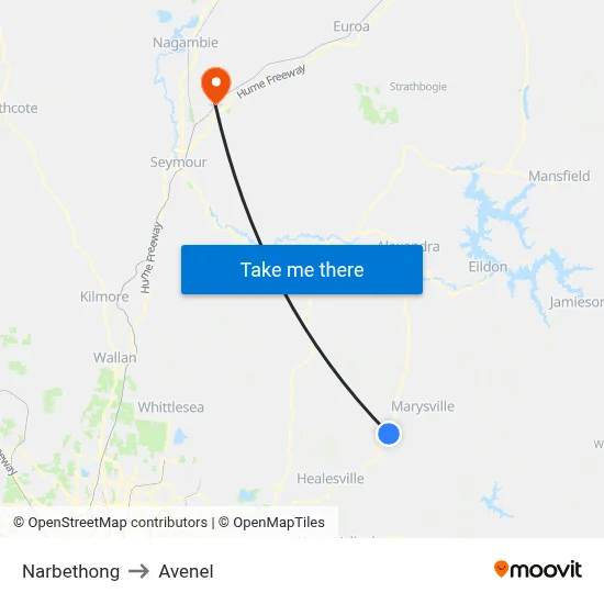 Narbethong to Avenel map