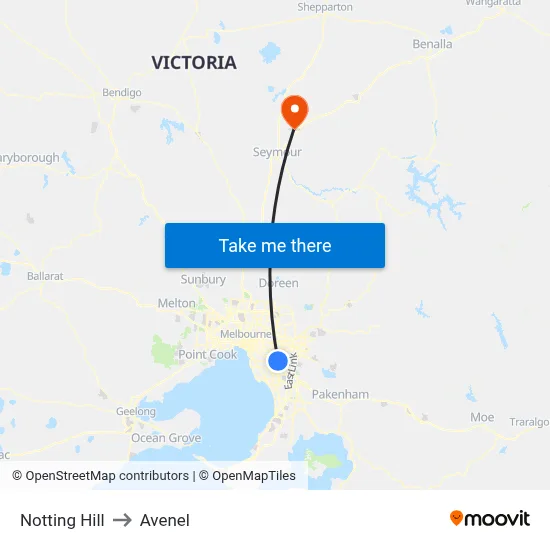 Notting Hill to Avenel map