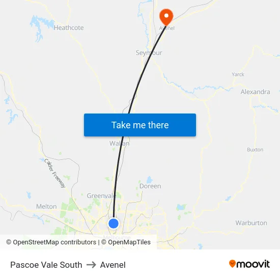 Pascoe Vale South to Avenel map