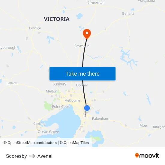 Scoresby to Avenel map