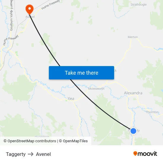 Taggerty to Avenel map