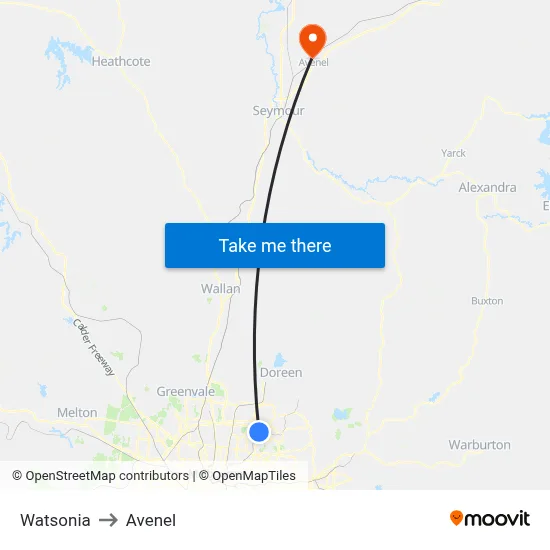 Watsonia to Avenel map