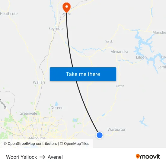 Woori Yallock to Avenel map