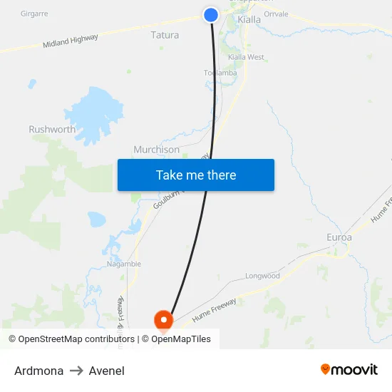 Ardmona to Avenel map