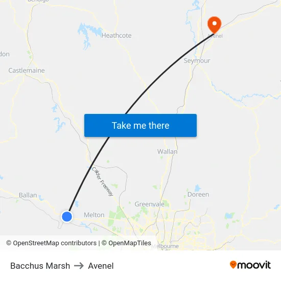 Bacchus Marsh to Avenel map