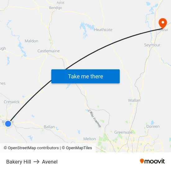 Bakery Hill to Avenel map