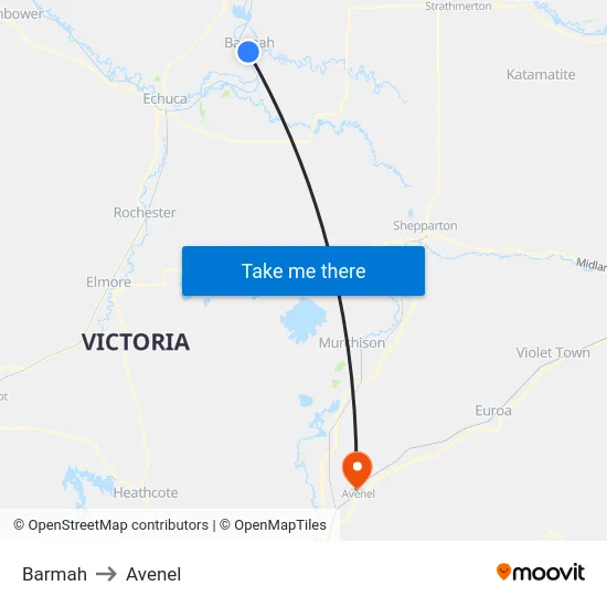 Barmah to Avenel map