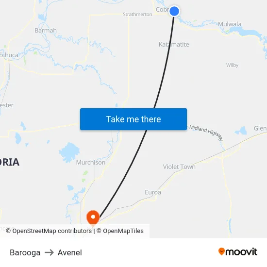 Barooga to Avenel map