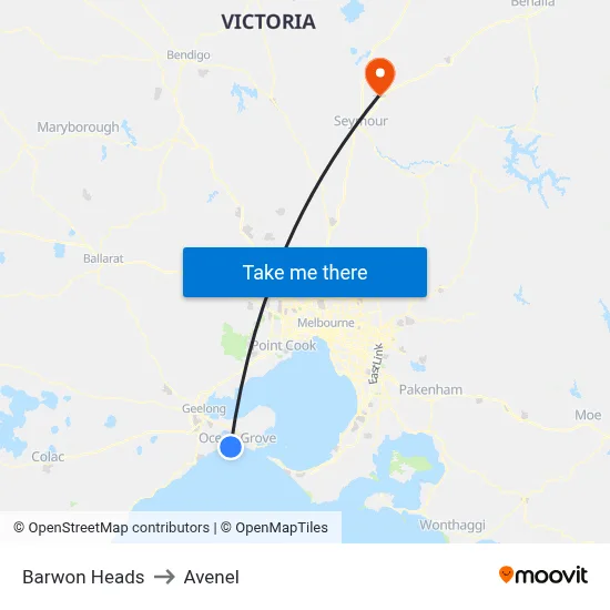 Barwon Heads to Avenel map