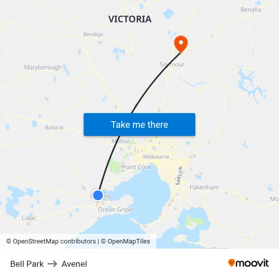 Bell Park to Avenel map