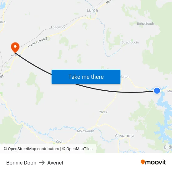 Bonnie Doon to Avenel map