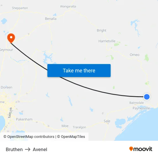 Bruthen to Avenel map