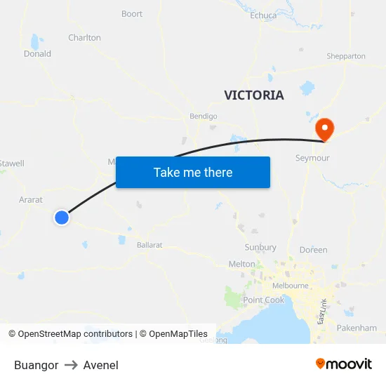 Buangor to Avenel map