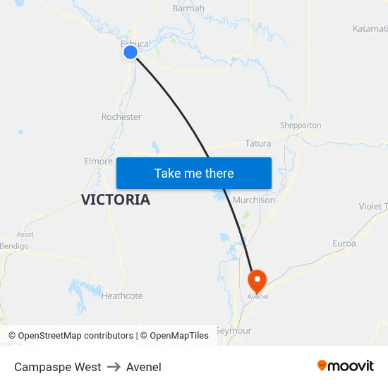 Campaspe West to Avenel map