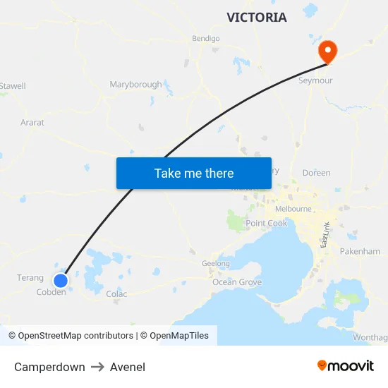 Camperdown to Avenel map