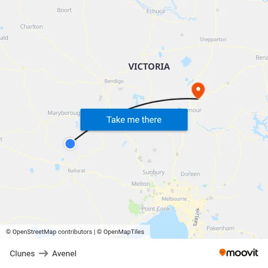 Clunes to Avenel map