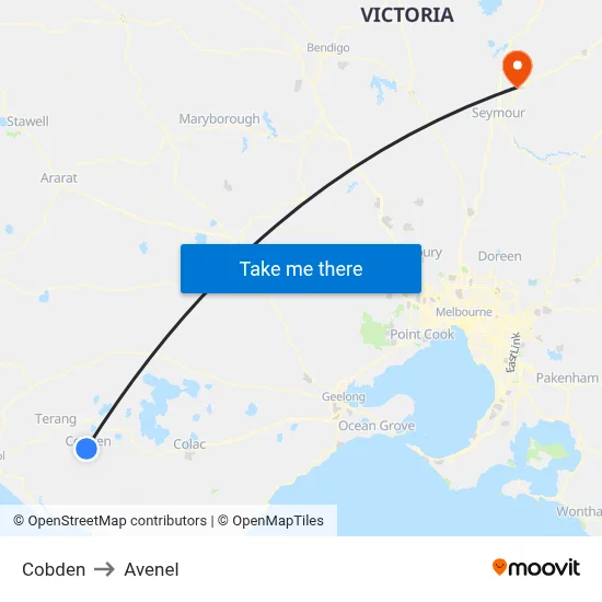 Cobden to Avenel map