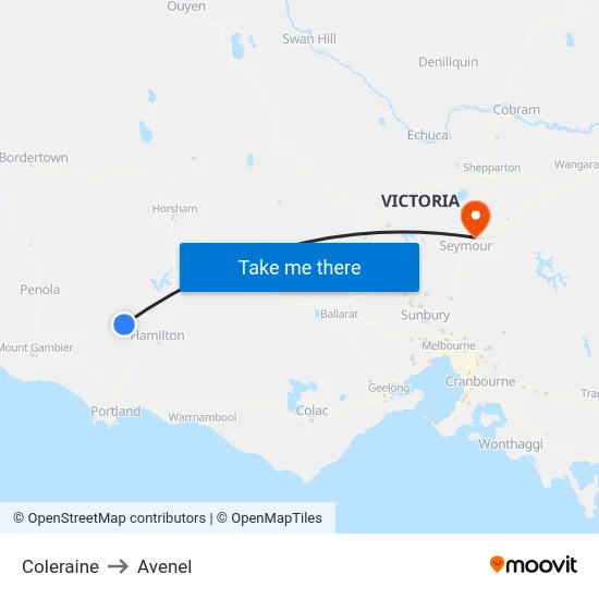 Coleraine to Avenel map