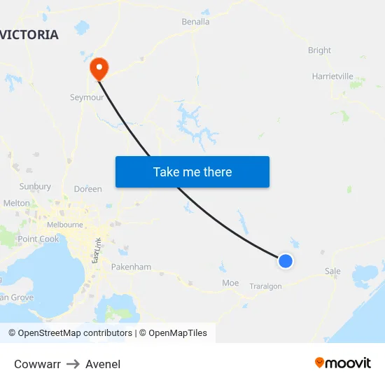 Cowwarr to Avenel map