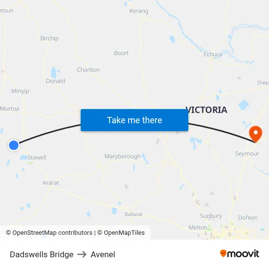 Dadswells Bridge to Avenel map