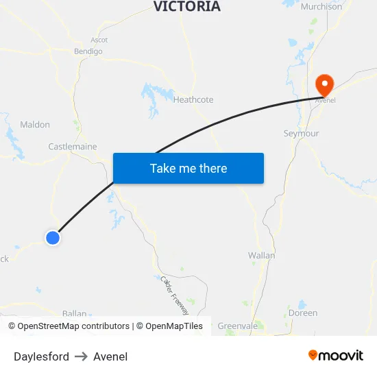 Daylesford to Avenel map