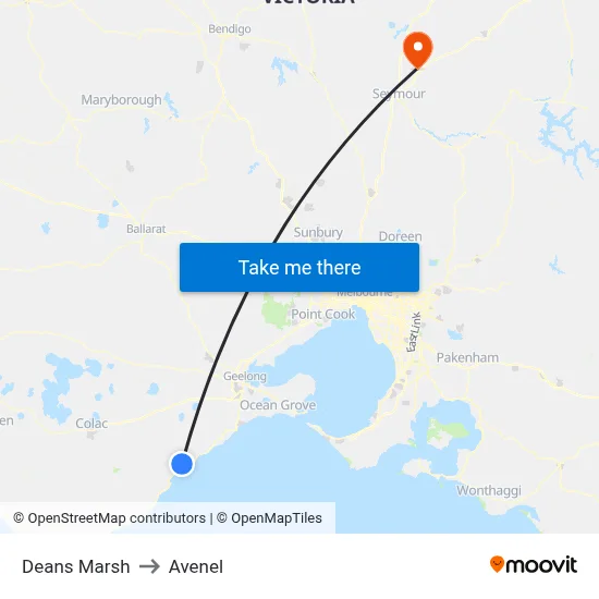 Deans Marsh to Avenel map