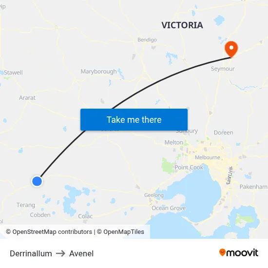 Derrinallum to Avenel map