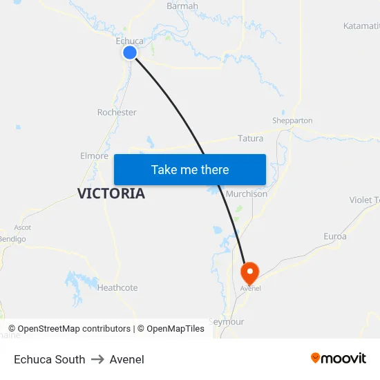 Echuca South to Avenel map