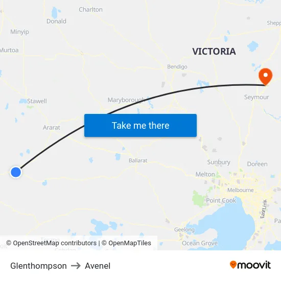 Glenthompson to Avenel map